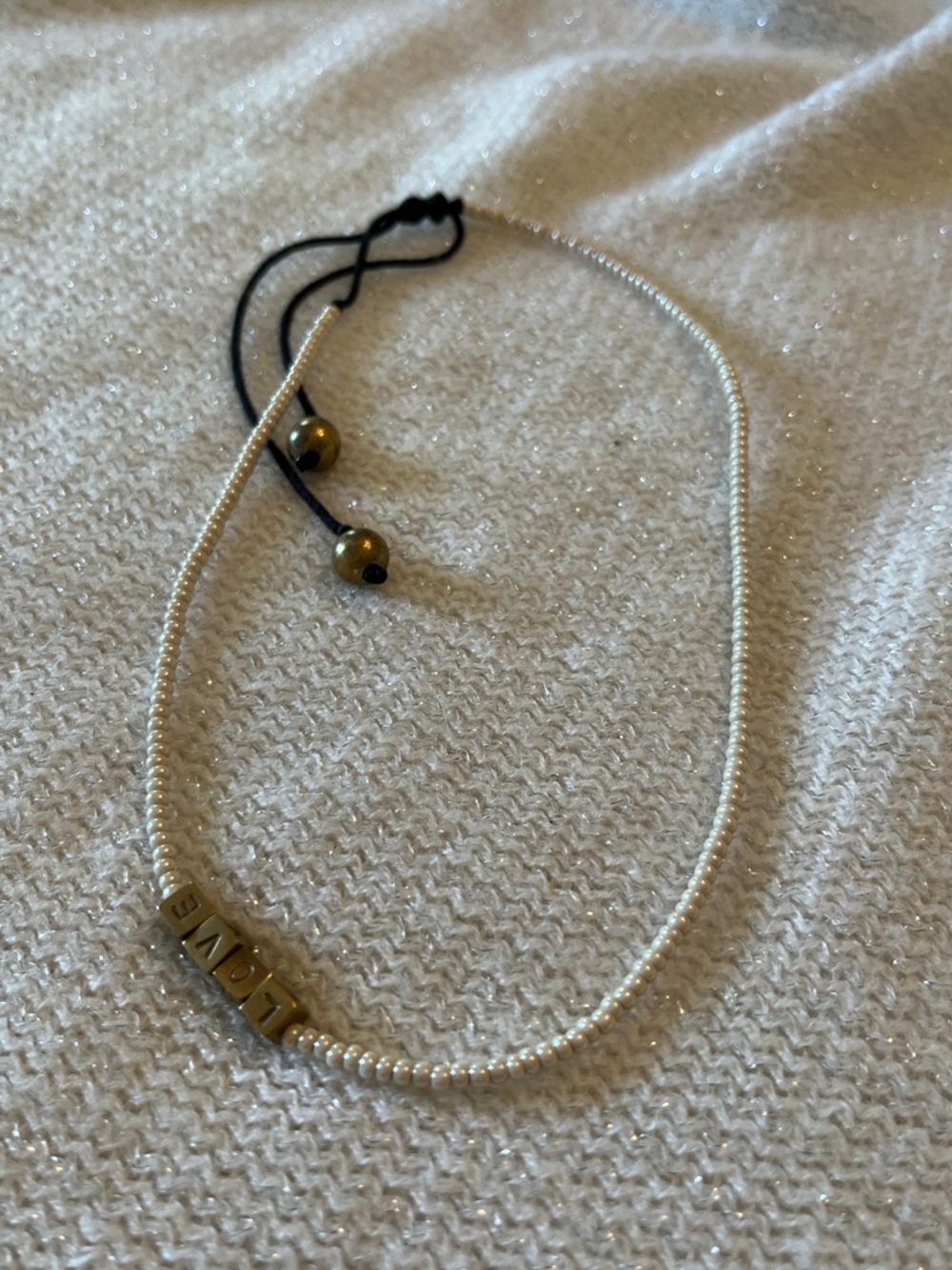 Pearl Beaded 'LOVE' Necklace - Ivory and Gold